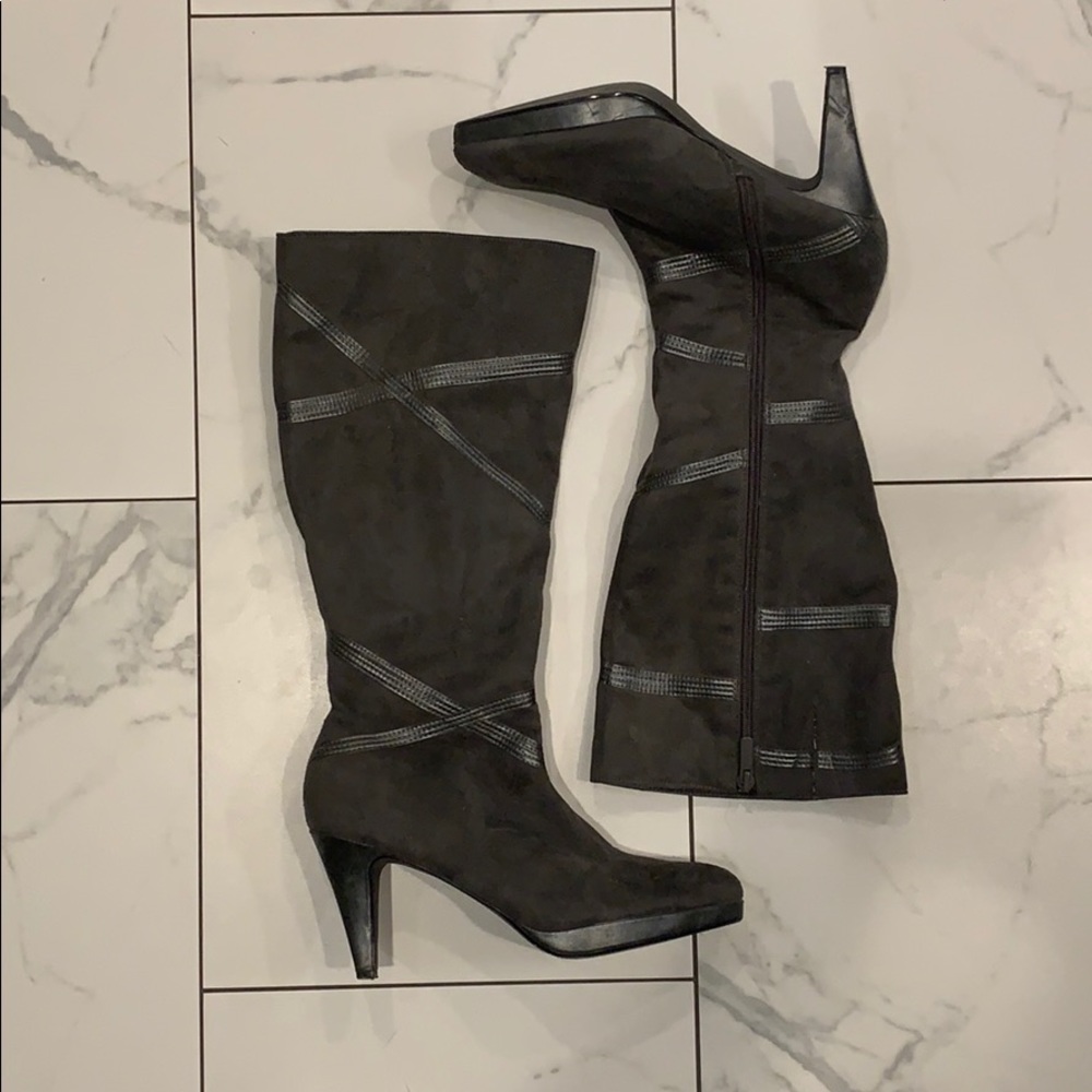 Grey high heeled boots